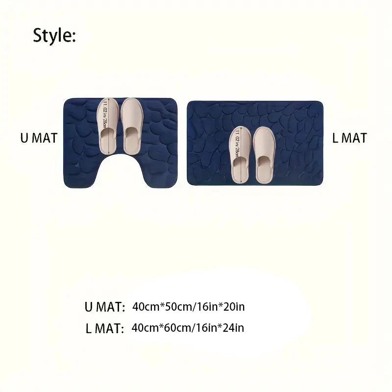 2-Piece Set Embossed Stone Pattern Bathroom Toilet Mats