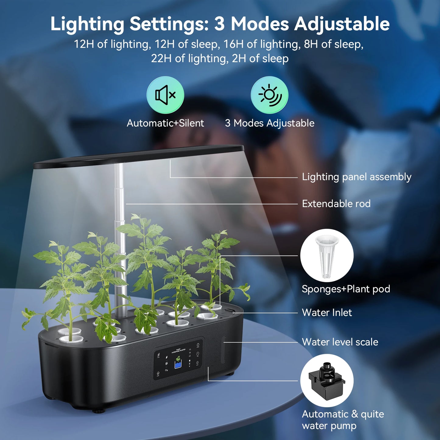 13-Pod Indoor Hydroponics Kit with LED Lights & Timer