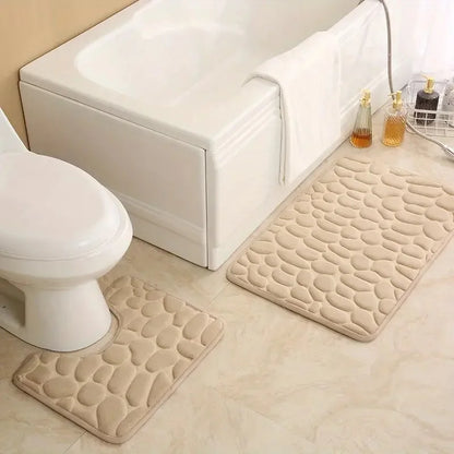 2-Piece Set Embossed Stone Pattern Bathroom Toilet Mats