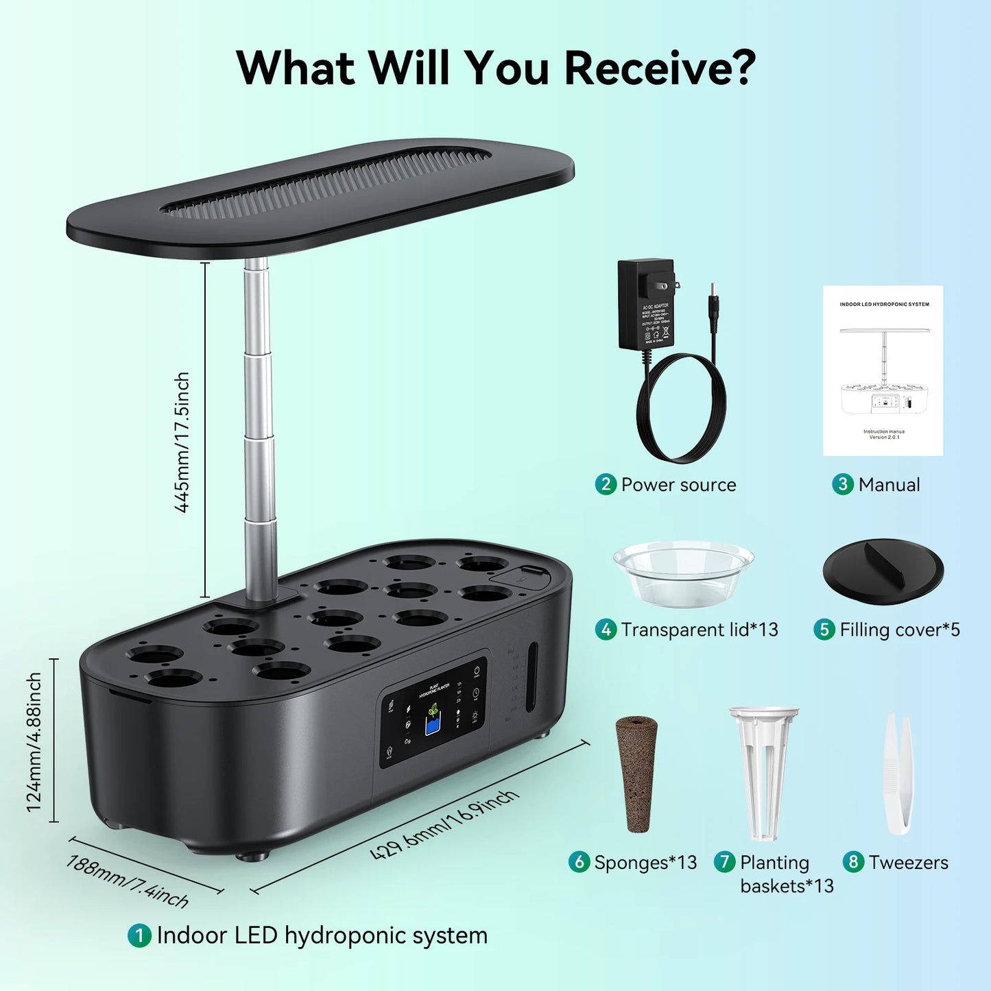13-Pod Indoor Hydroponics Kit with LED Lights & Timer