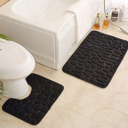 2-Piece Set Embossed Stone Pattern Bathroom Toilet Mats