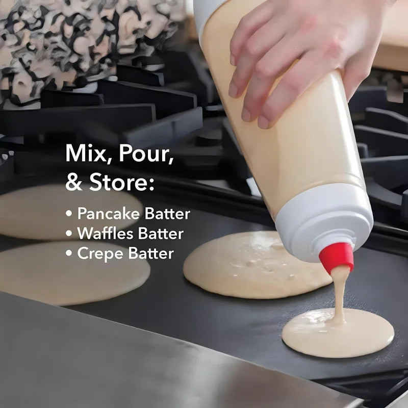 Handheld Pancake Batter Mixer Bottle with Blender Ball & Wire Whisk