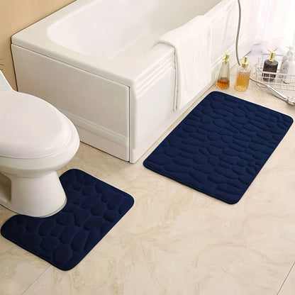 2-Piece Set Embossed Stone Pattern Bathroom Toilet Mats
