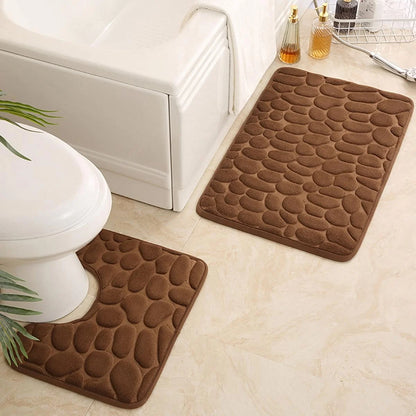 2-Piece Set Embossed Stone Pattern Bathroom Toilet Mats