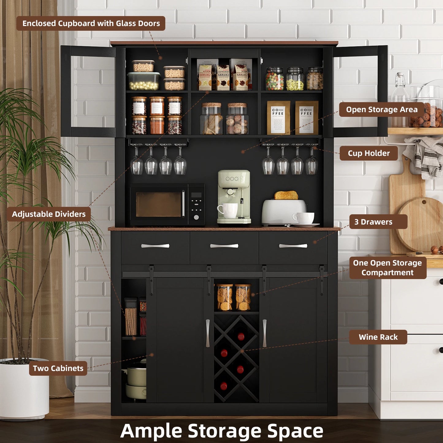 72" Kitchen Pantry & Bar Cabinet